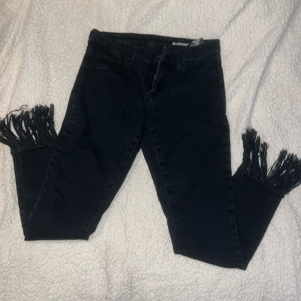 Black Fringe Bottom Jeans